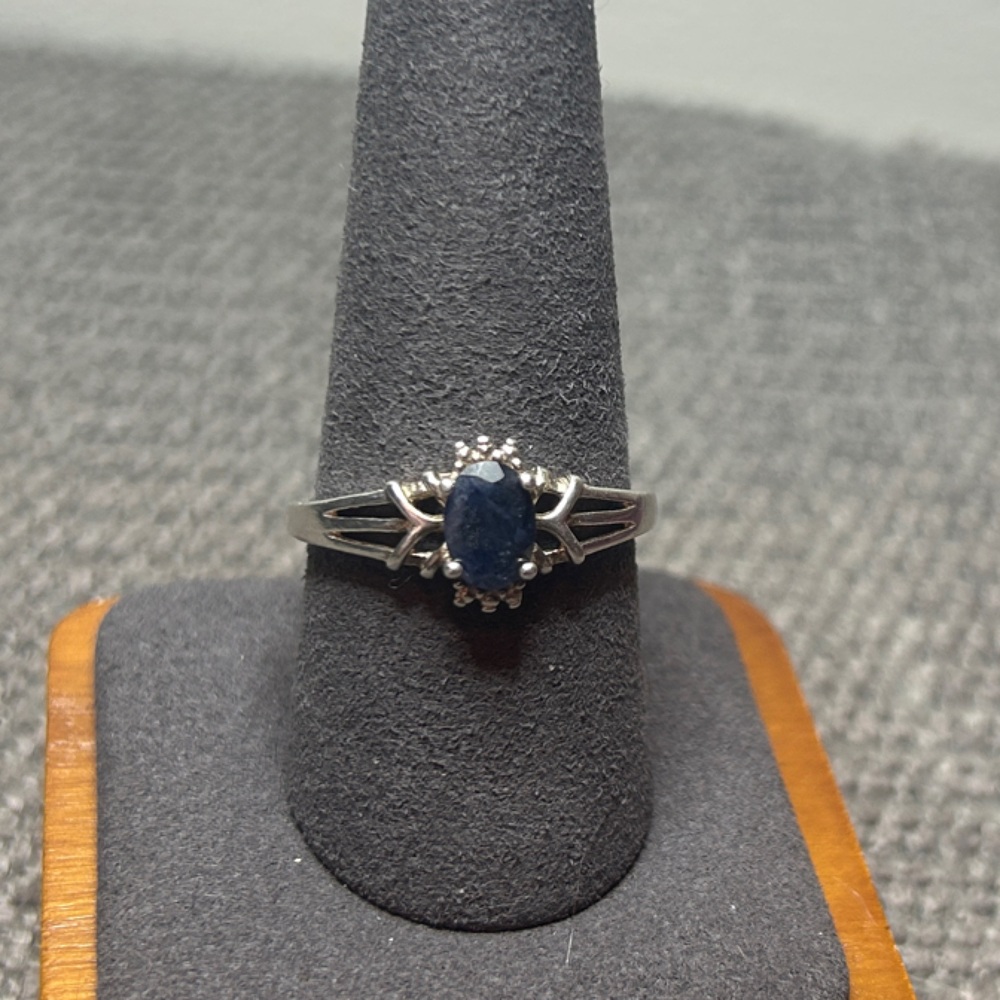 Beautiful Sterling Silver and Dark Blue Sapphire Ring